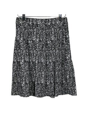 Talbots Petites Womens Pleated Midi Skirt 4P Black White Career Classic